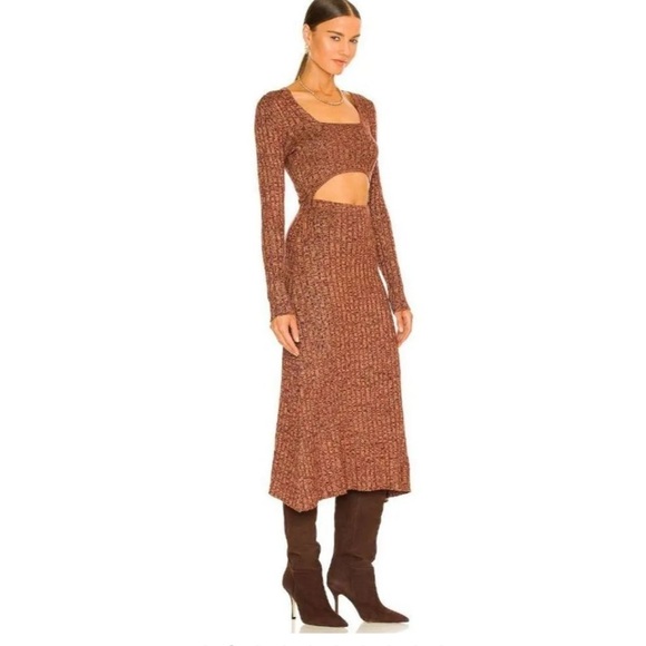 AFRM Dresses & Skirts - AFRM Skye Cutout Ribbed-Knit Midi Dress in MARLED PORT ROYALE